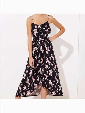 LOFT Beach Dress Size Medium Black Floral